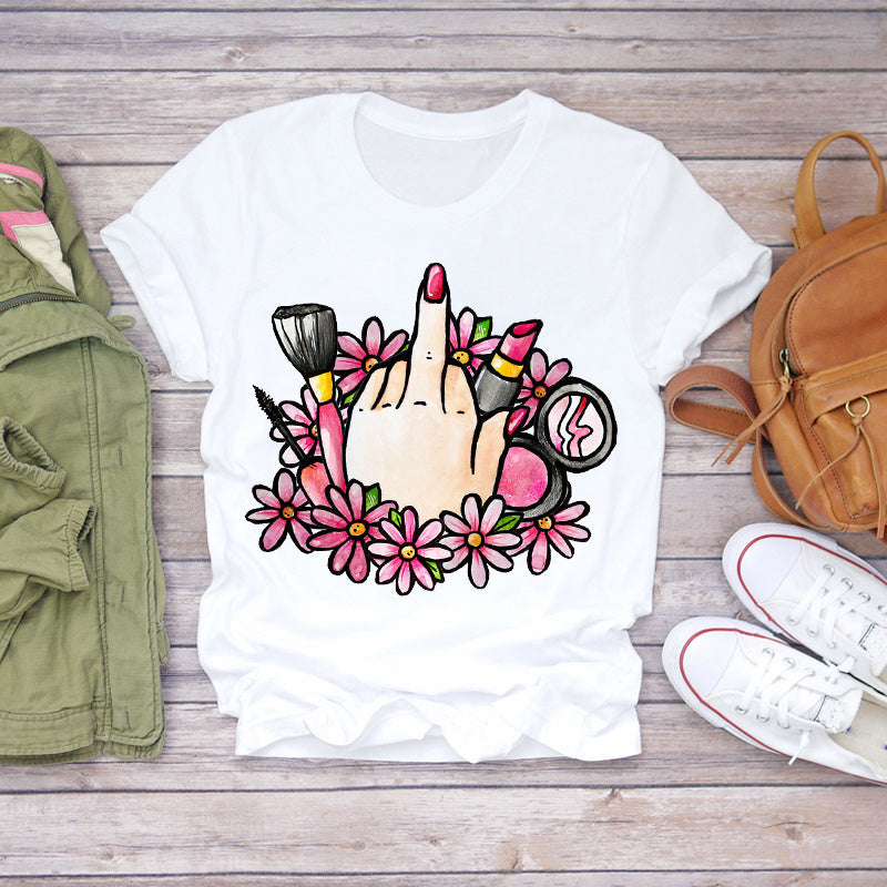 T-Shirts Top Fingernail Graphic Nail-Art Female Ladies Lady Summer Tee Make-Up-90s