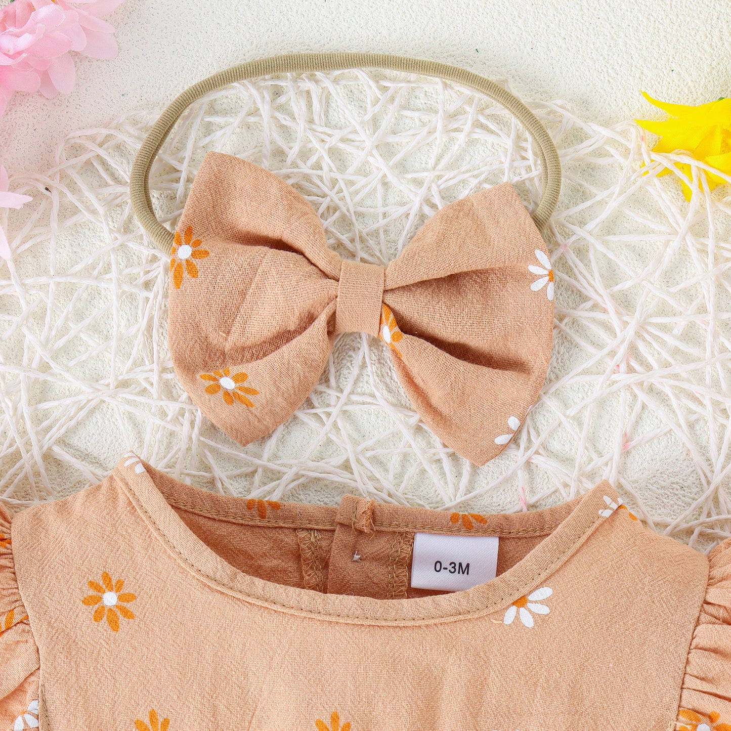 Babies' Multi-color Printed Jumpsuit Bow Headdress