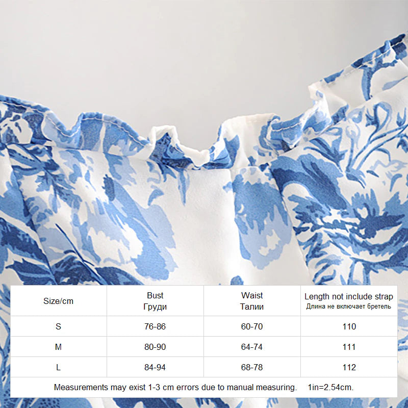 Summer Dresses Women 2020 Vintage Blue White Floral Print Dress Woman Sexy Spaghetti Strap Tie Chiffon Elegant Ruffle Midi Dress