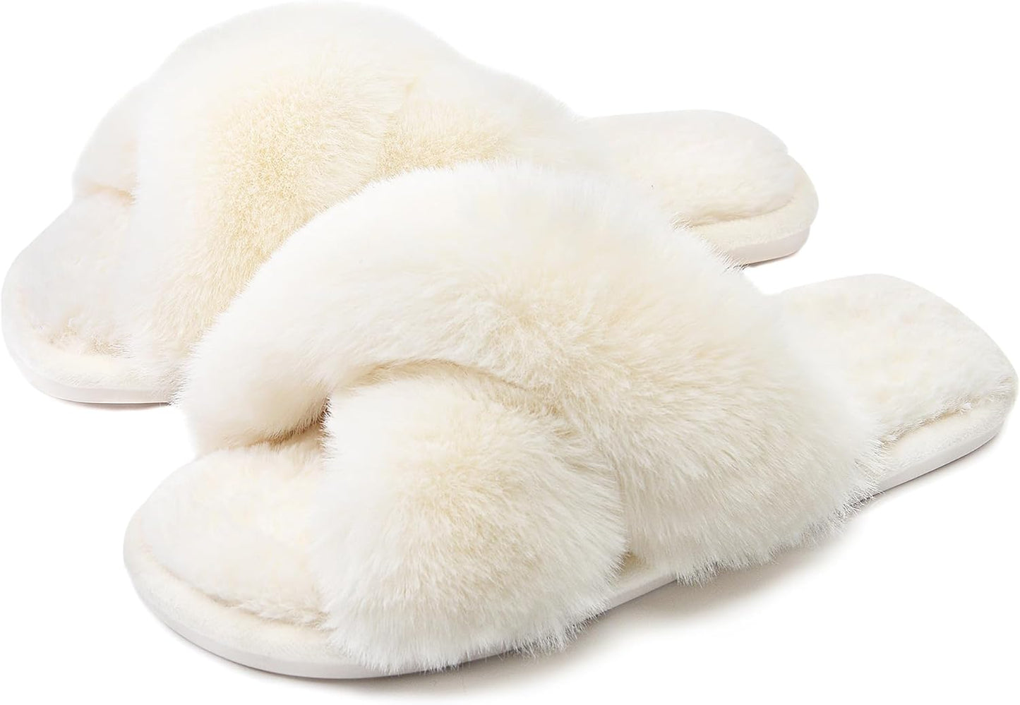 Womens Cross Band Slippers Cozy Furry Fuzzy House Slippers Open Toe Fluffy Indoor Shoes Outdoor Slip on Warm Breathable Anti-Skid Sole