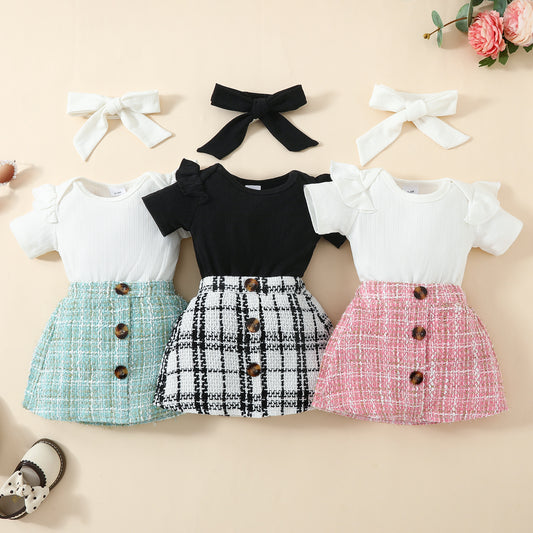 Babies' Short-sleeved Blouse Skirt Suit